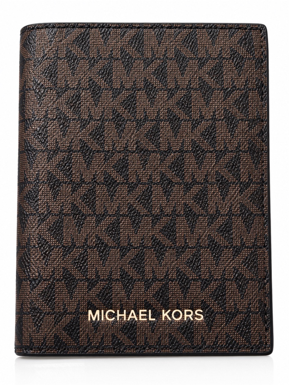 Michael Kors Signature MK Monogram Passport Holder Wallet Brown Gold